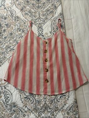 Anna Grace Pink and Cream Striped Button-Front Cami